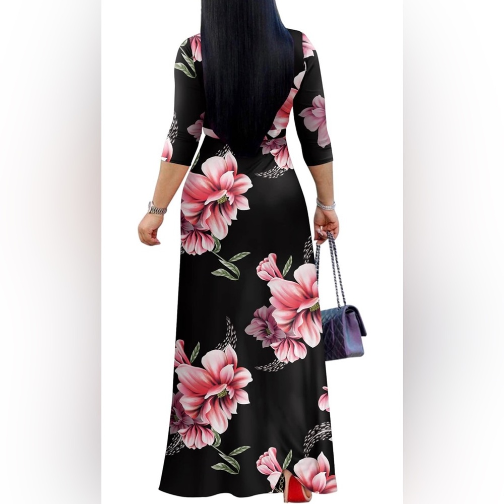 NWOT Plus Size Floral V-Neck 3/4 Sleeve Maxi Dress Size XL - Picture 2 of 6